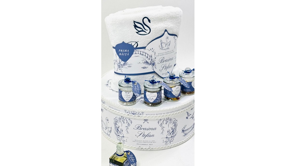 Set Prima Băiță cu nasii dupa botez Swan Lake Ritual Blând al apei pentru Băieți 9